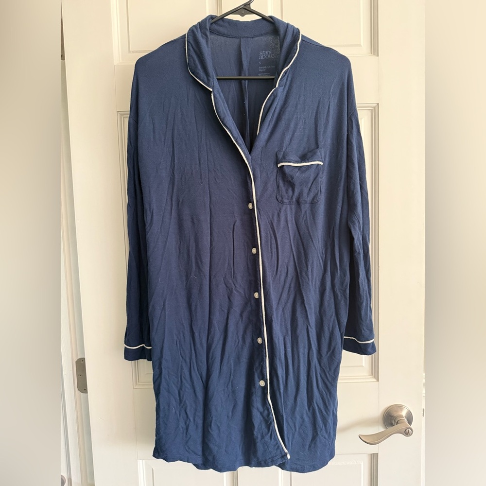 Navy Blue Button-Up Pajama Dress